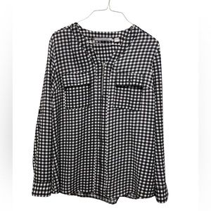 Valerie Stevens Black & White Checkered Long Sleeve Work Blouse w/ Zipper